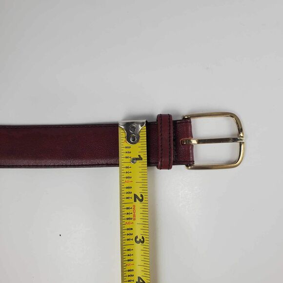Genuine Leather Maroon Belt With Gold Rectangle Buckle Size 36 Made In USA - Picture 5 of 7
